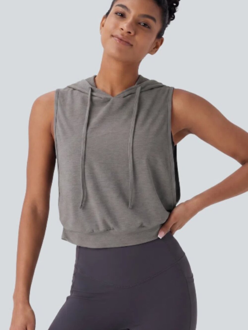 Halara Hooded Drawstring Sleeveless Cropped Running Tank Top